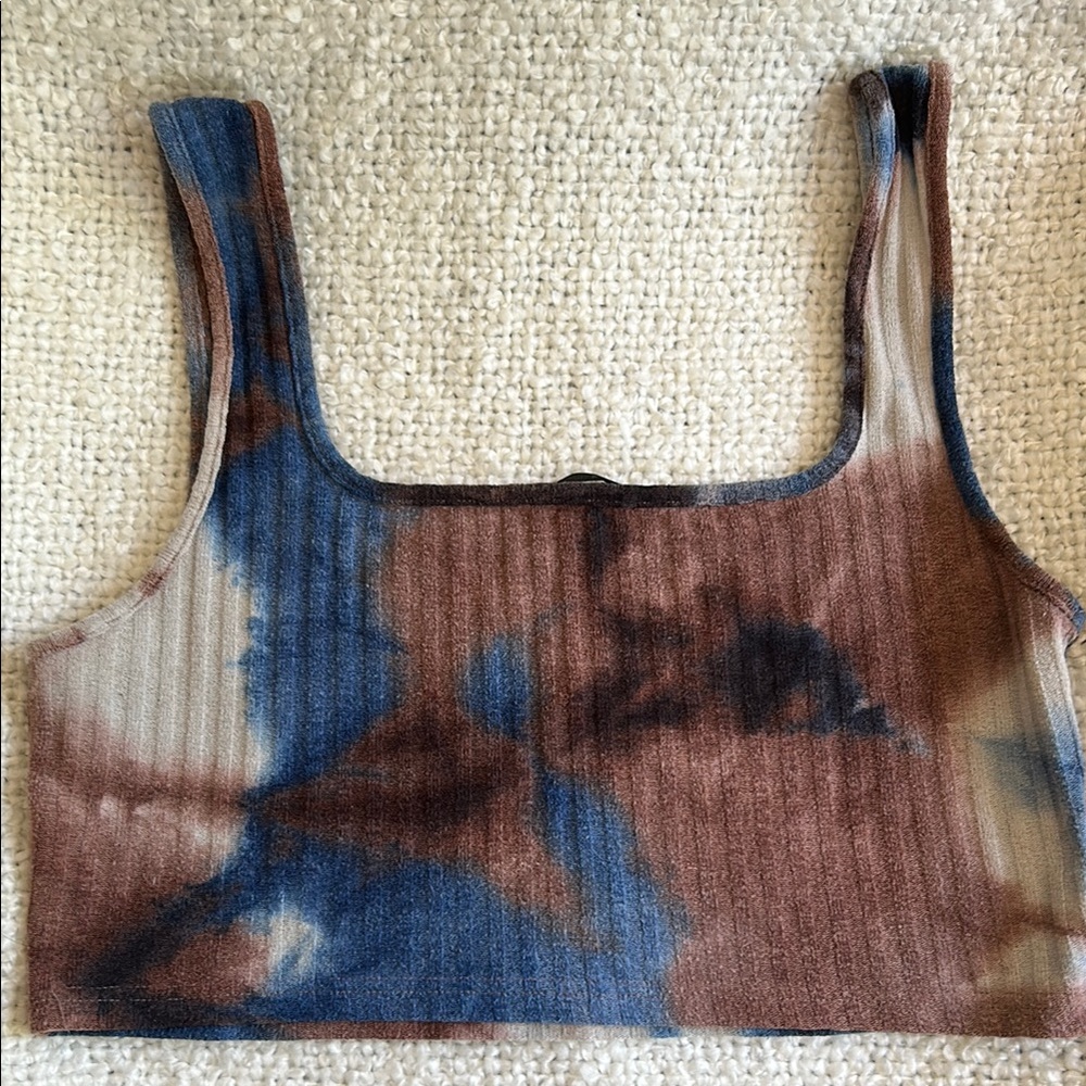 SHEIN Blue and Brown Ribbed Crop Tank Top - Picture 4 of 4